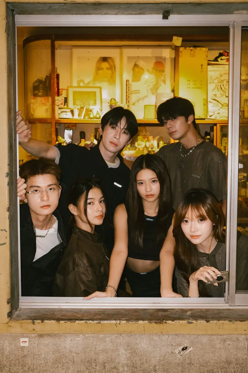 STEP8IGHT LOV8 Drop 2 campaign: the crew framed in a window
